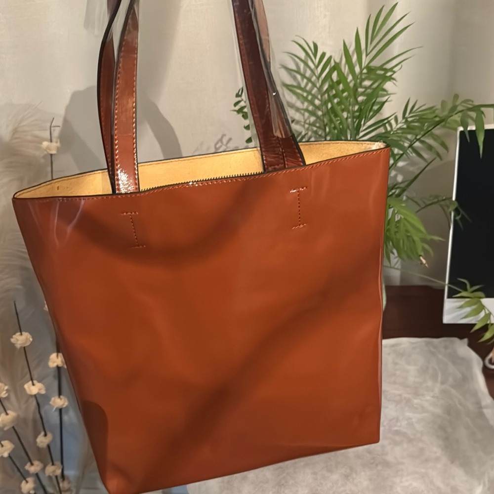Love Brown Leather Tote with Minimalist Design